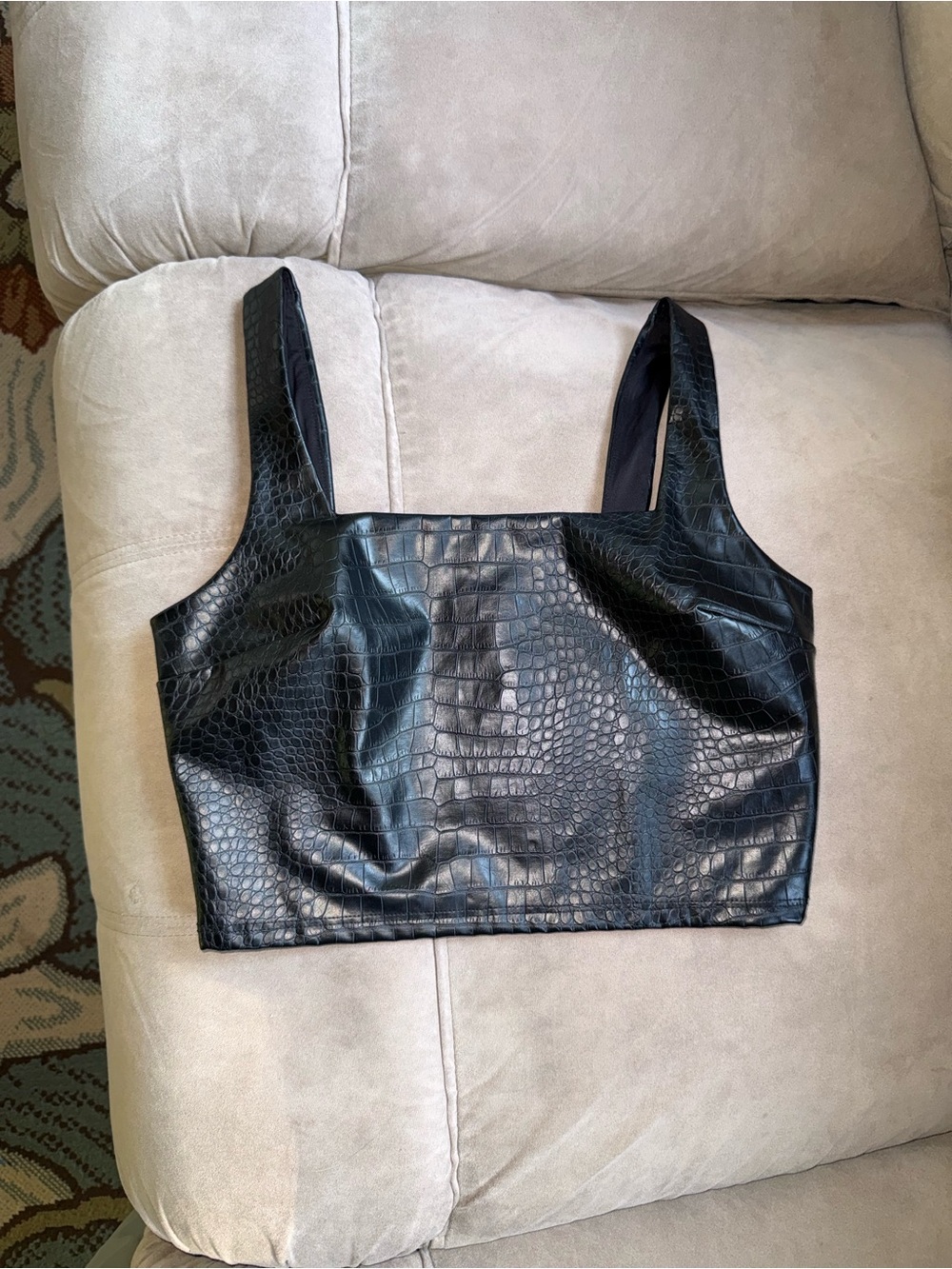 Express Black Faux Croc Square-Neck Crop Top